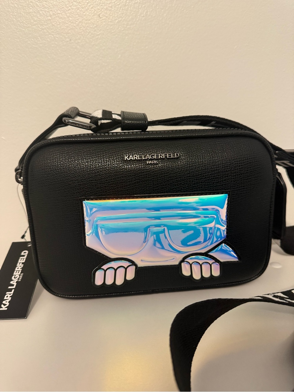 Karl Lagerfeld Black Crossbody Bag with Iridescent Accent NWT